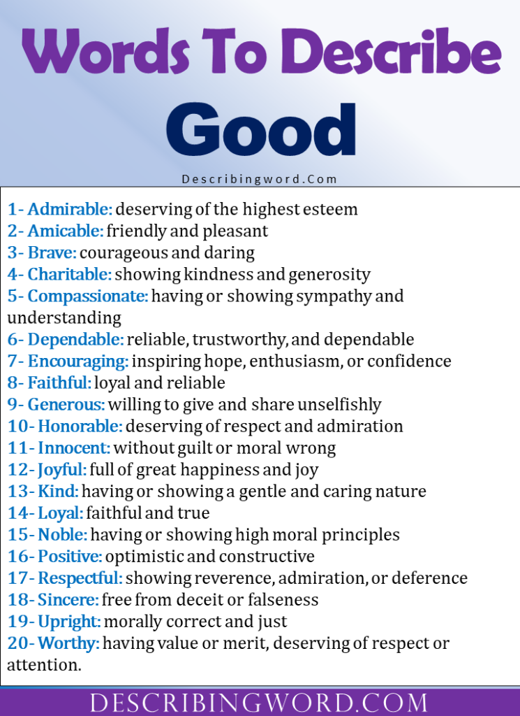 Adjectives For Good Words To Describe Good Describingword