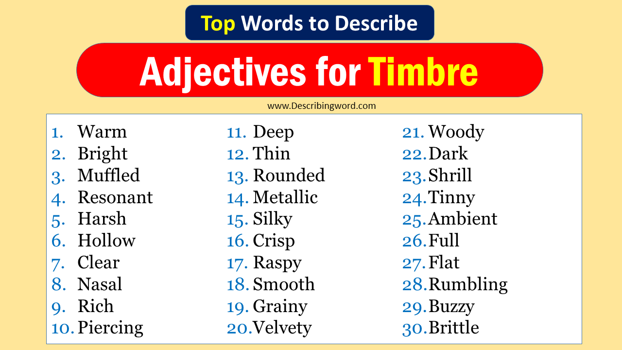 Top 30 Adjectives for Timbre (Negative & Positive Words