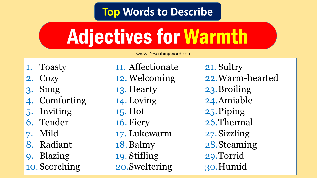 Top Adjectives For Warmth Negative Positive Words