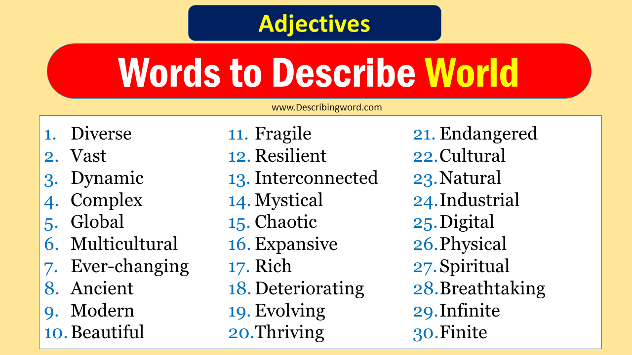 Adjectives For World Words To Describe World Describingword