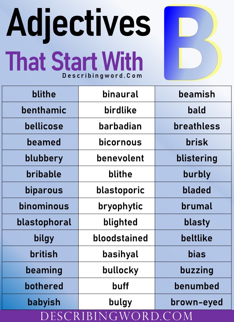 Adjectives Starting with B - 558 Words to Boost Your Vocabulary - ArgoPrep