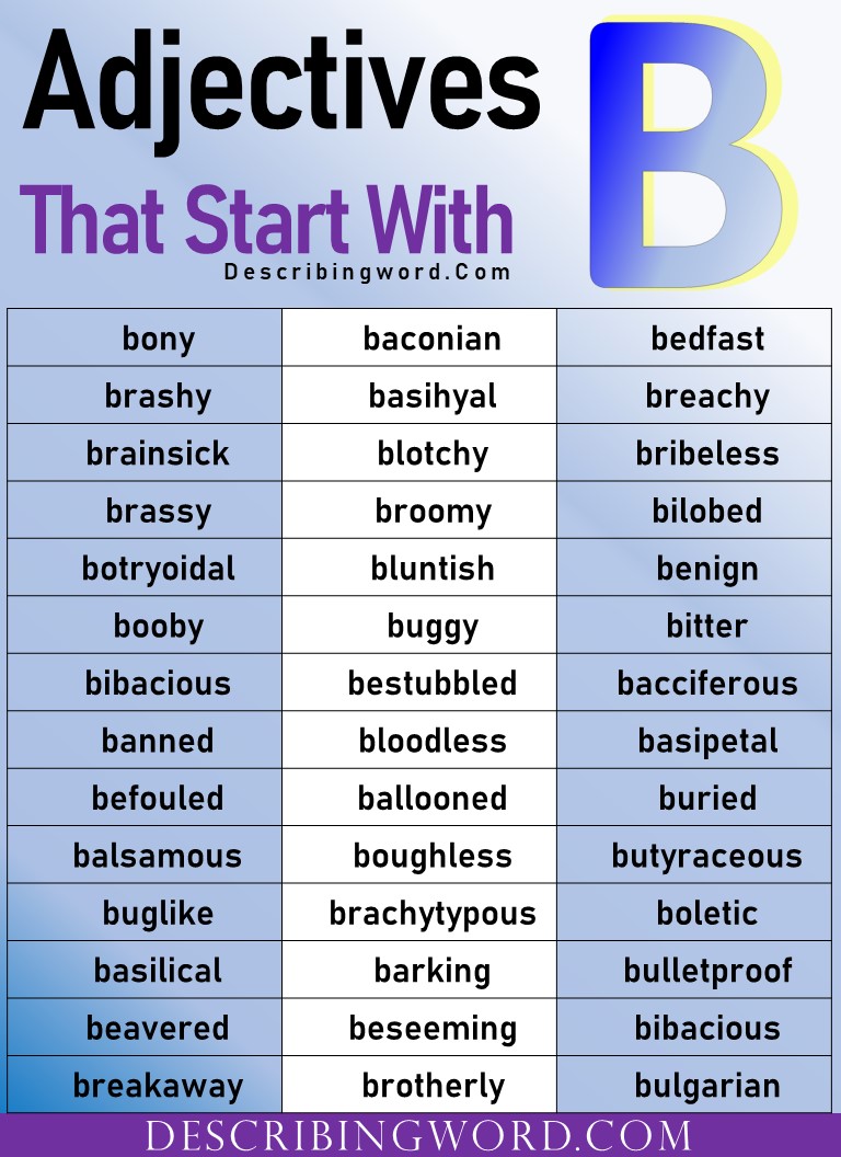 Adjectives That Start With B | 500+ B Describing Words