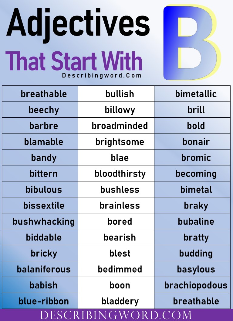 Adjectives That Start With B | 500+ B Describing Words