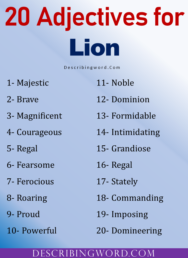 Adjectives for Lion, Words to Describe Lion - DescribingWord.Com