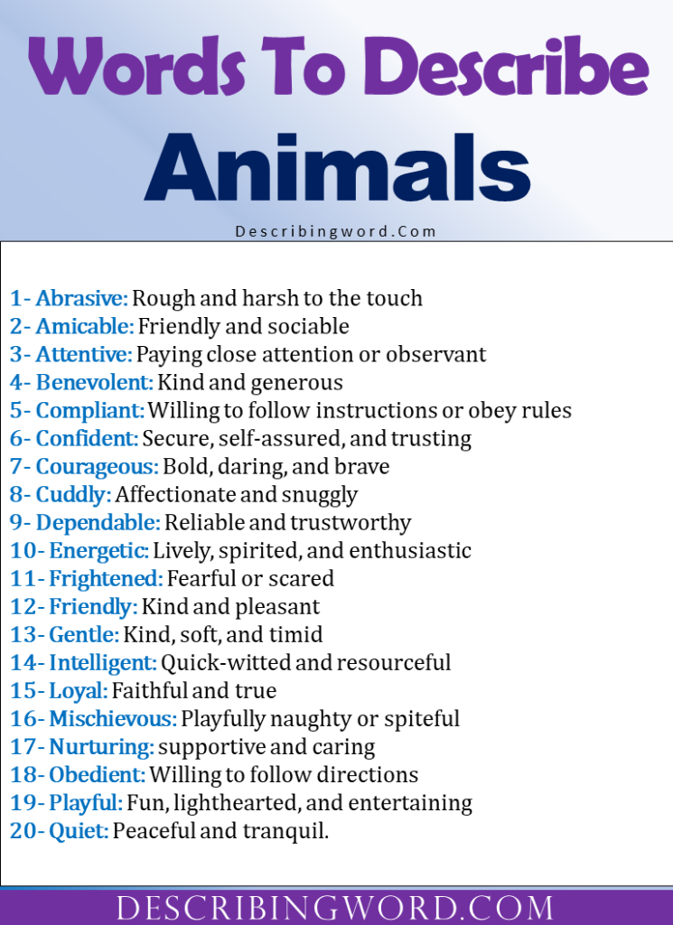 Adjectives for Animals, Words to Describe Animals - DescribingWord.Com