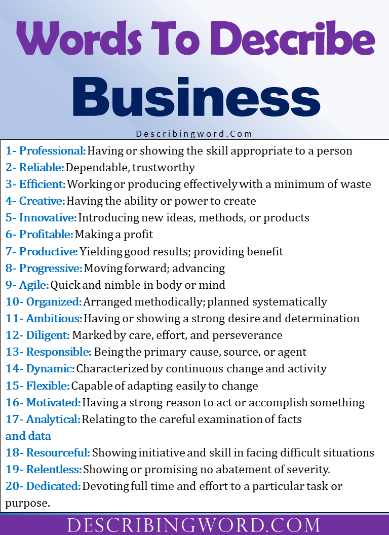 words to describe a business plan