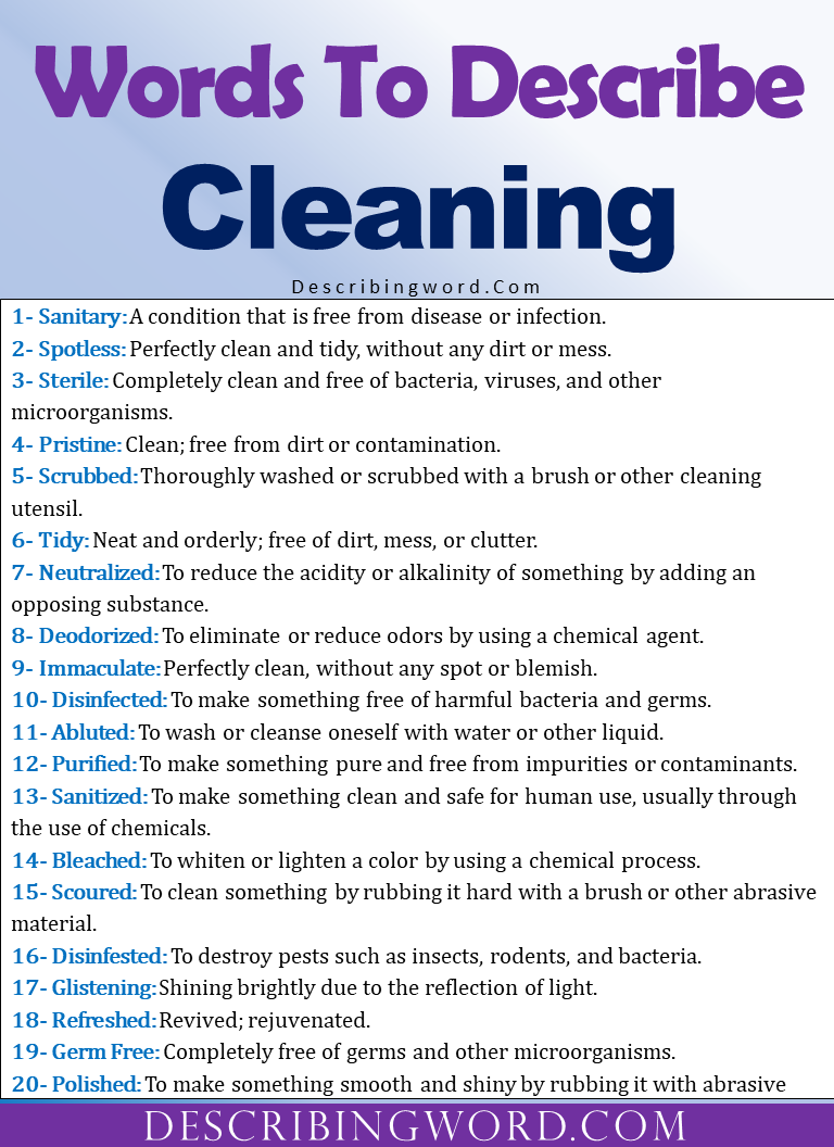 Adjectives for Cleaning, Words to Describe Cleaning