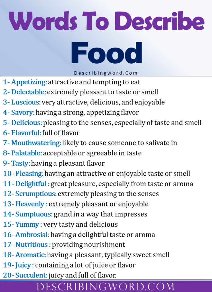 words to describe food presentation