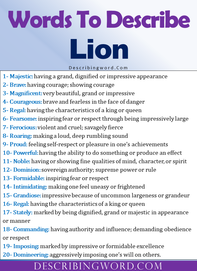 Adjectives for Lion, Words to Describe Lion - DescribingWord.Com