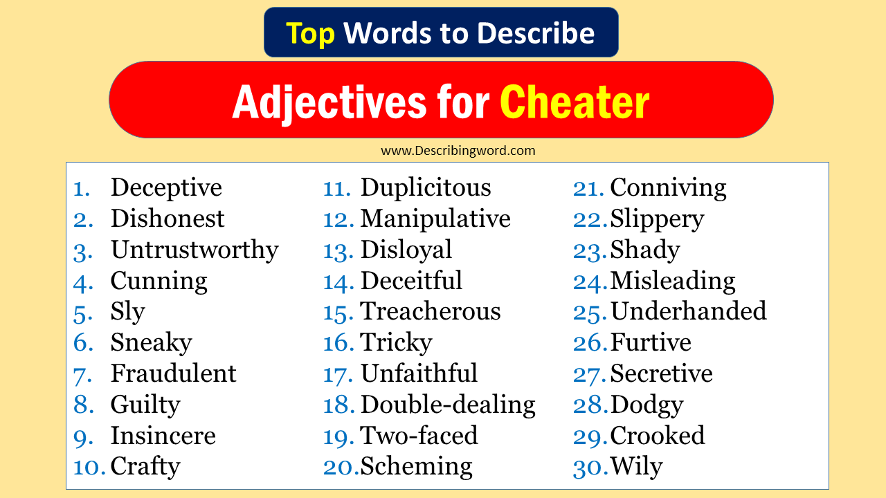 Top 30 Adjectives for Cheater (Negative & Positive Words