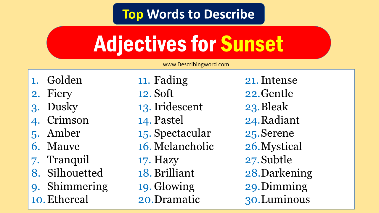 Adjectives for Sunset
