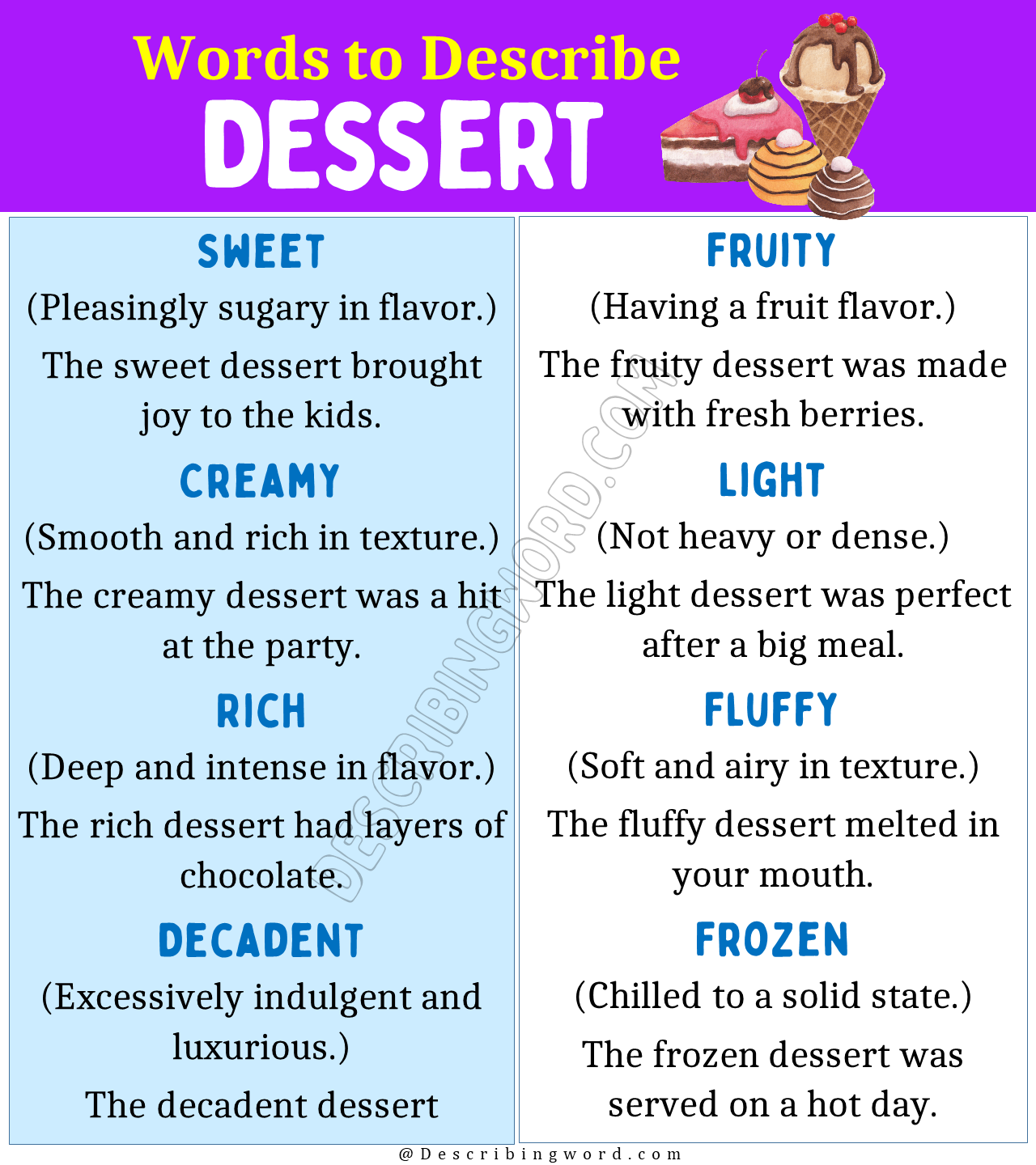 Words to Describe Dessert