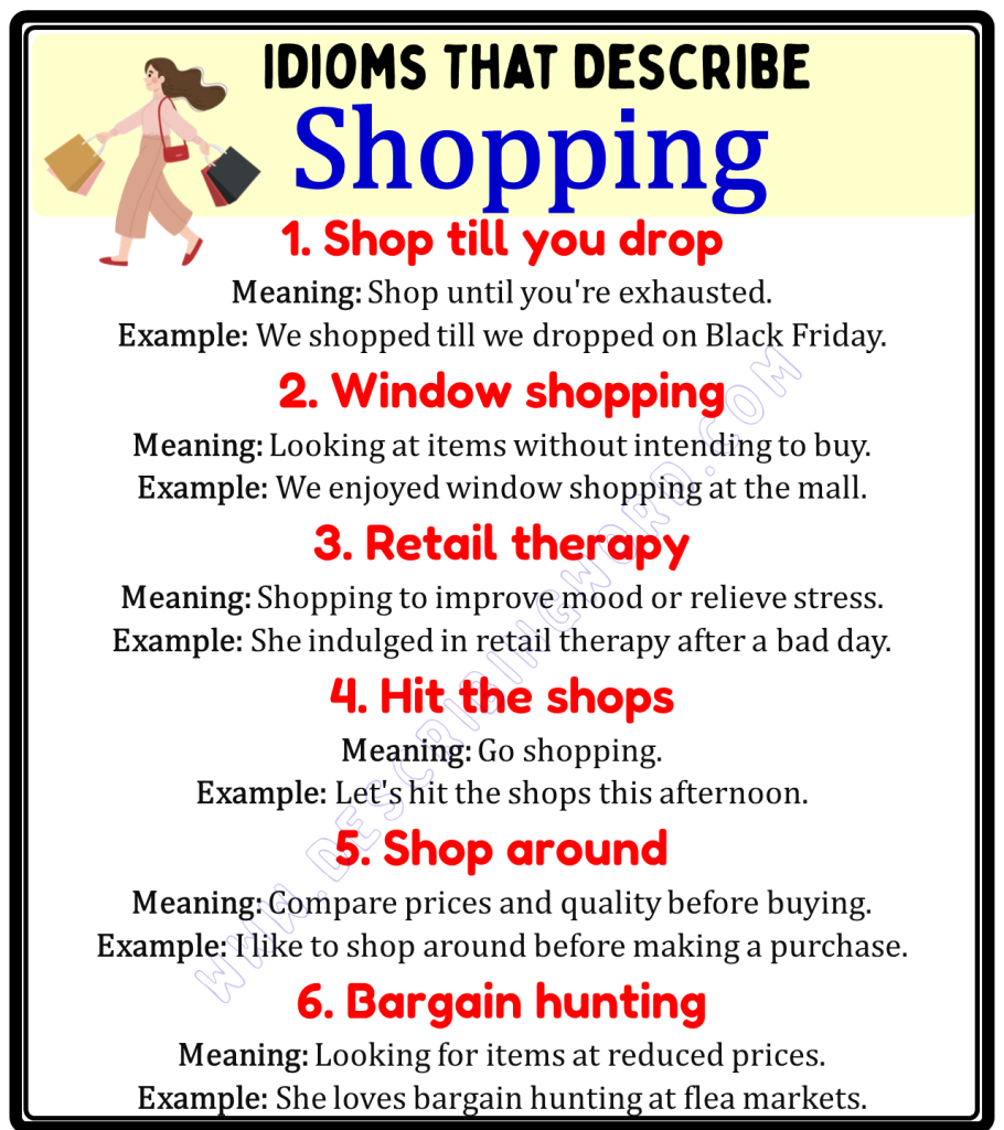 Learn 20 Idioms That Describe Shopping - DescribingWord.Com